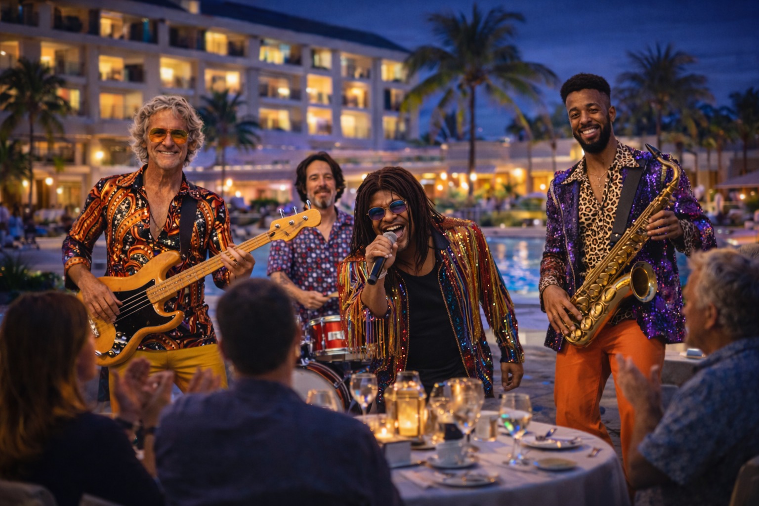 Live band music in Caribbean performing at a beach event